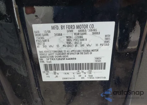 2009 Ford F-150 Stx/Xl/Xlt из США, поврежденный, VIN 1FTRX12829FA40859